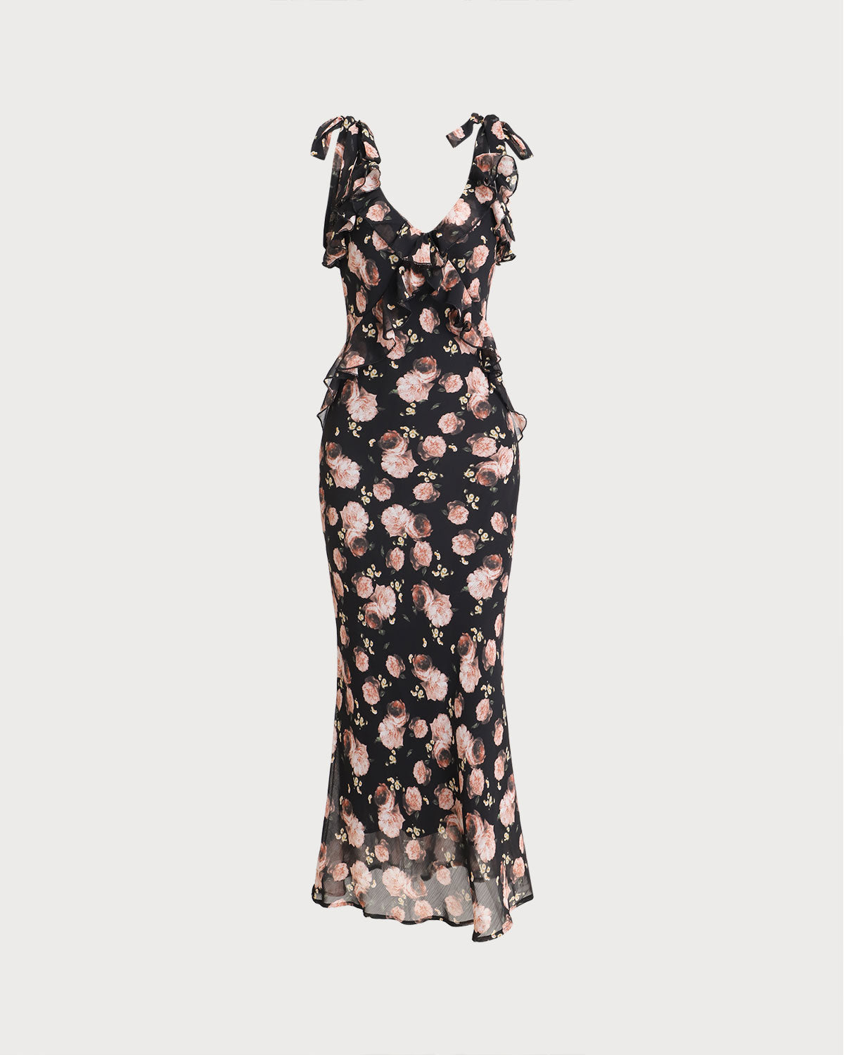 Black Floral Ruffle Sleeveless Maxi Dress
