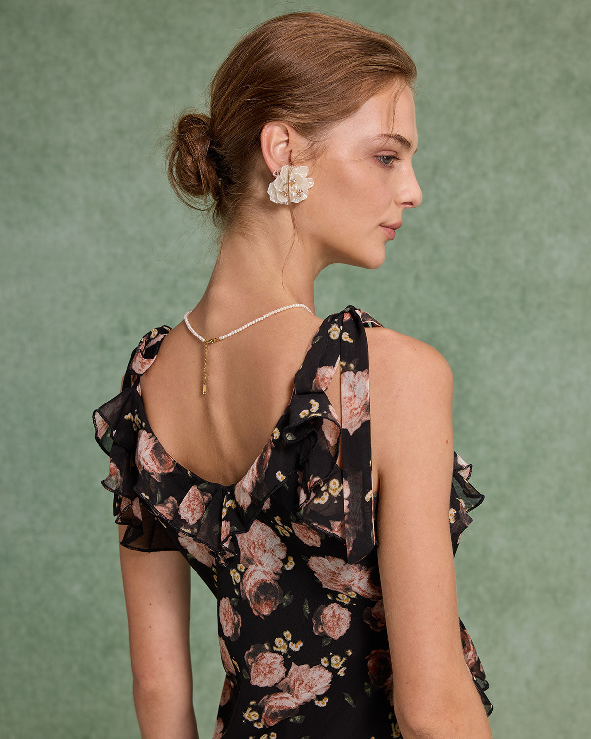 Black Floral Ruffle Sleeveless Maxi Dress